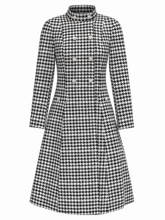 [Pre-Sale] Black 1960s Houndstooth Double-Breasted Stand Collar Coat