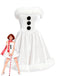 [Pre-Sale] White 1960s Snowman Velvet Plush Trim Strapless Dress