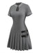 [Pre-Sale] Gray 1970s Knitted Leather Buckle Pleated Dress