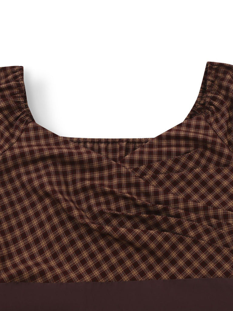 [Pre-Sale] Brown 1950s Gingham Lace-Up Backless Tiered Dress