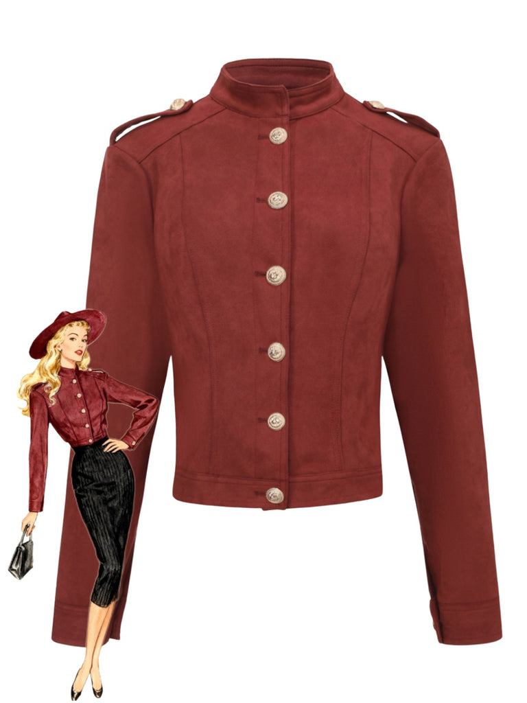 Brown 1980s Stand Collar Suede Cropped Jacket