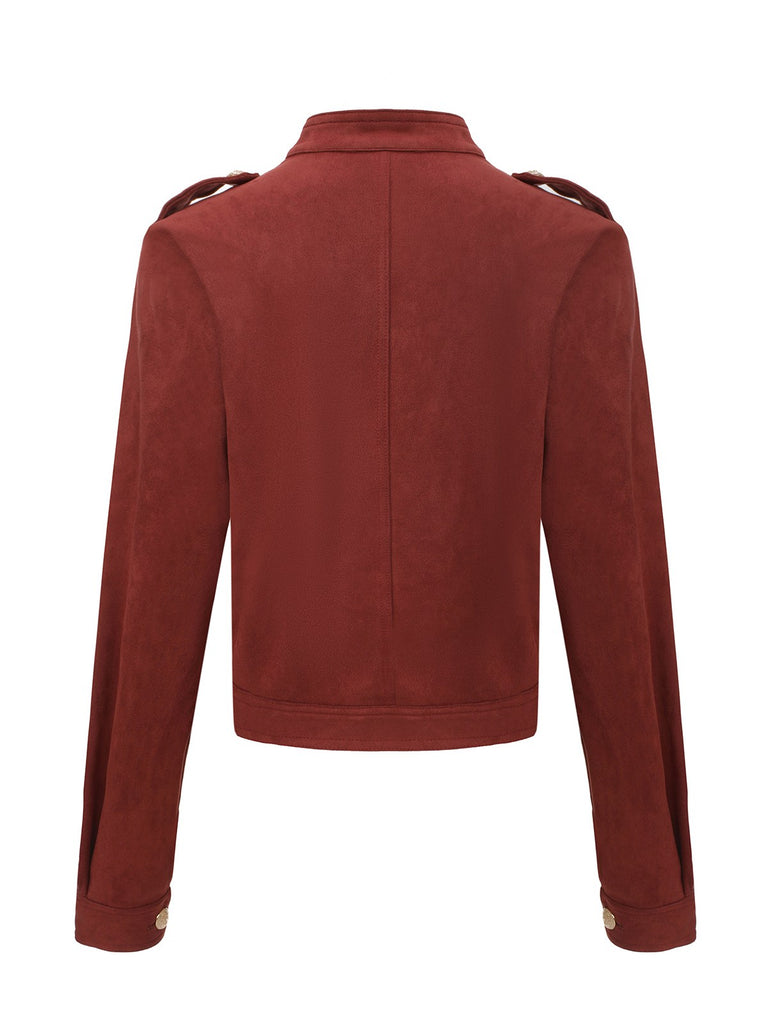 Brown 1980s Stand Collar Suede Cropped Jacket