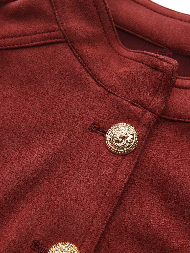 Brown 1980s Stand Collar Suede Cropped Jacket