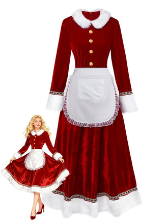 Red 1930s Mrs. Claus Costume Velvet Dress Set