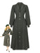 1940s Notched Collar Lantern Sleeve Button Dress