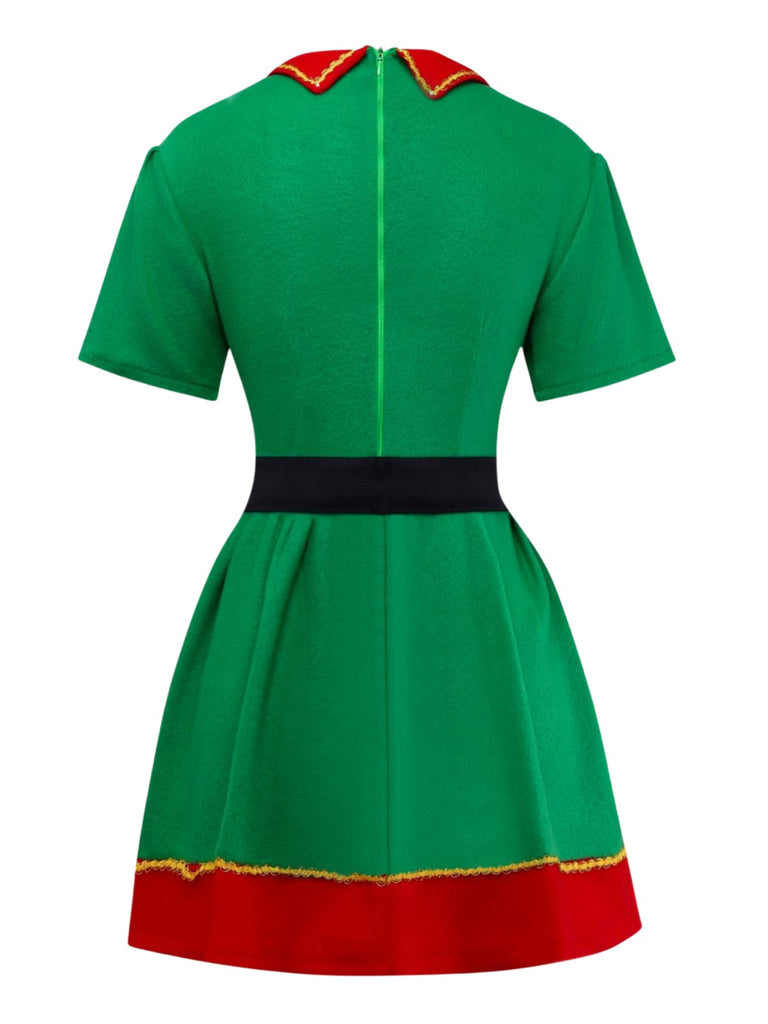 Green 1960s Christmas Elf Cosplay Costume Dress Set