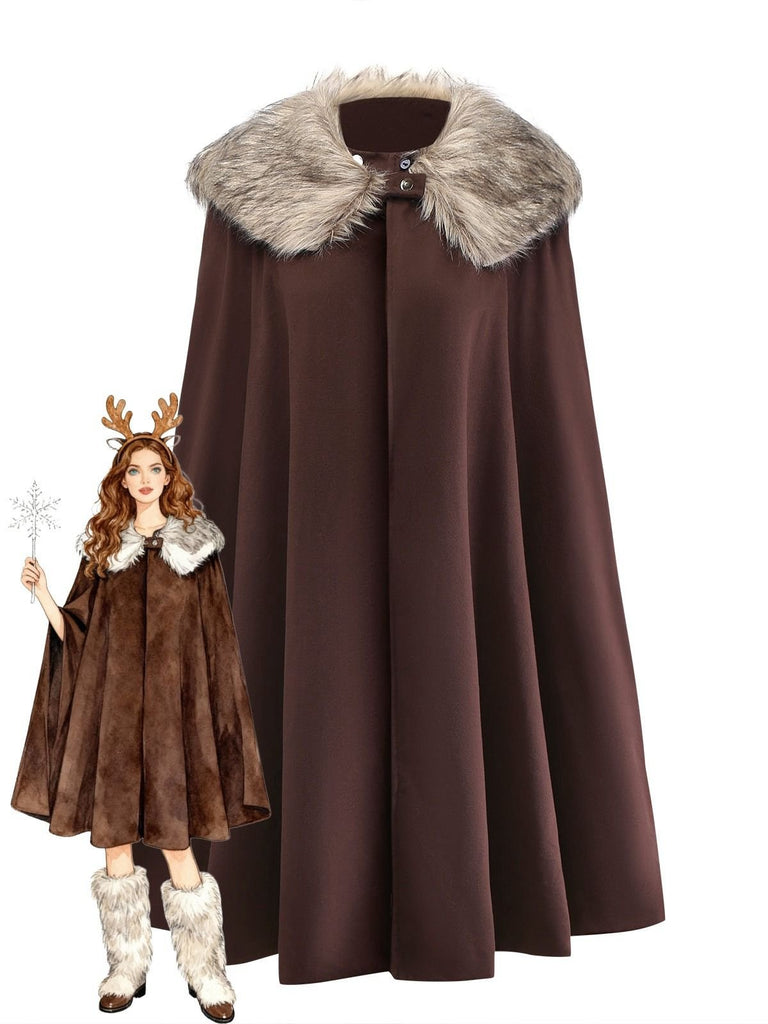 1960s Lapel Faux Fur Collar Cloak Coat