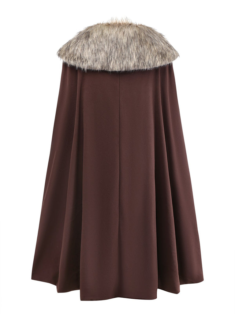 1960s Lapel Faux Fur Collar Cloak Coat