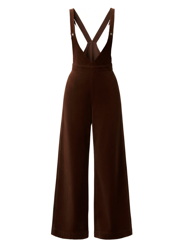 [Pre-Sale] 2PCS Solid 1940s Ruffles Blouse & Twill Suspender Pants