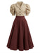 [Pre-Sale] 2PCS 1940s Cotton Lapel Puff Sleeve Blouse & Skirt