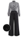 [Pre-Sale] 2PCS Black 1940s Ruffled Striped Blouse & Lace-Up Pants