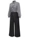 [Pre-Sale] 2PCS Black 1940s Ruffled Striped Blouse & Lace-Up Pants