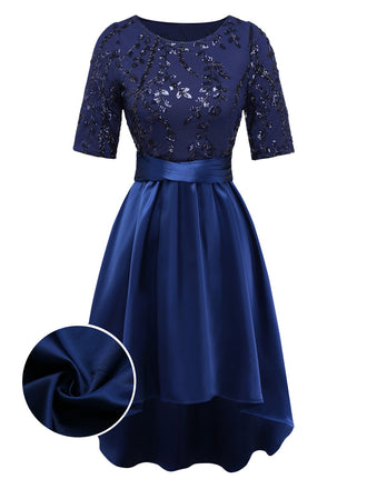 [Pre-Sale] Dark Blue 1950s Satin Sequined Embroidered Dress