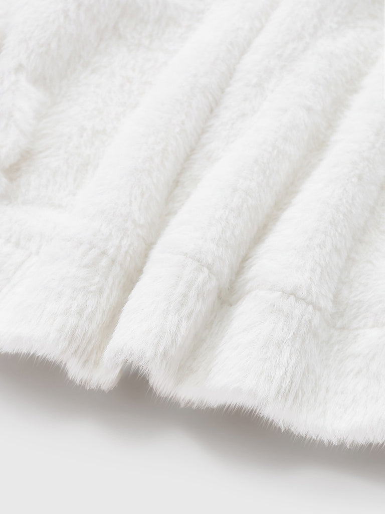 [Pre-Sale] White 1960s Off-Shoulder Camisole Plush Knit Sweater