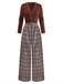 [Pre-Sale] Caramel 1930s Plaid Patchwork V-Neck Knit Jumpsuit