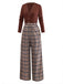 [Pre-Sale] Caramel 1930s Plaid Patchwork V-Neck Knit Jumpsuit