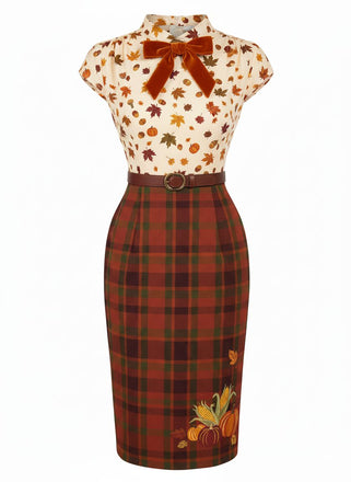 [Pre-Sale] Brown 1960s Thanksgiving Pumpkin Pencil Dress