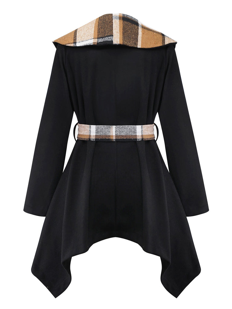 Black 1960s Lapel Plaid Faux-Wool Jacket