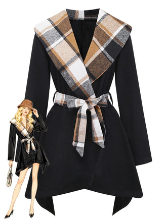 Black 1960s Lapel Plaid Faux-Wool Jacket