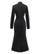 Black 1930s Bow Collar Metal Button Front Slit Dress