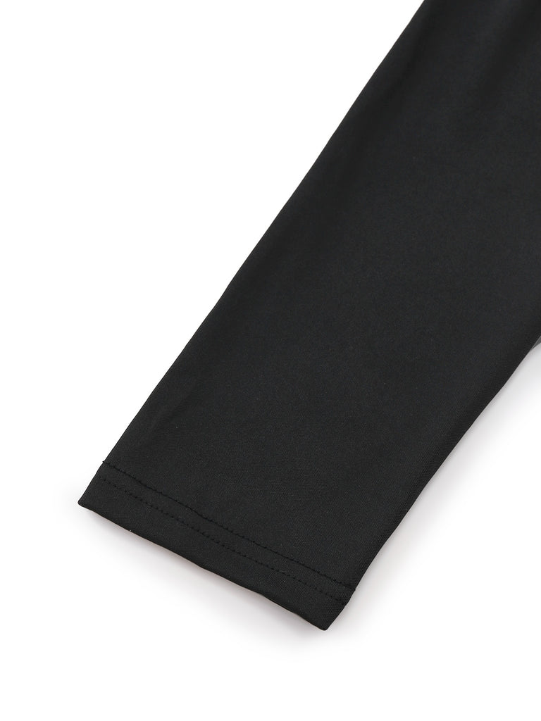 Black 1930s Bow Collar Metal Button Front Slit Dress