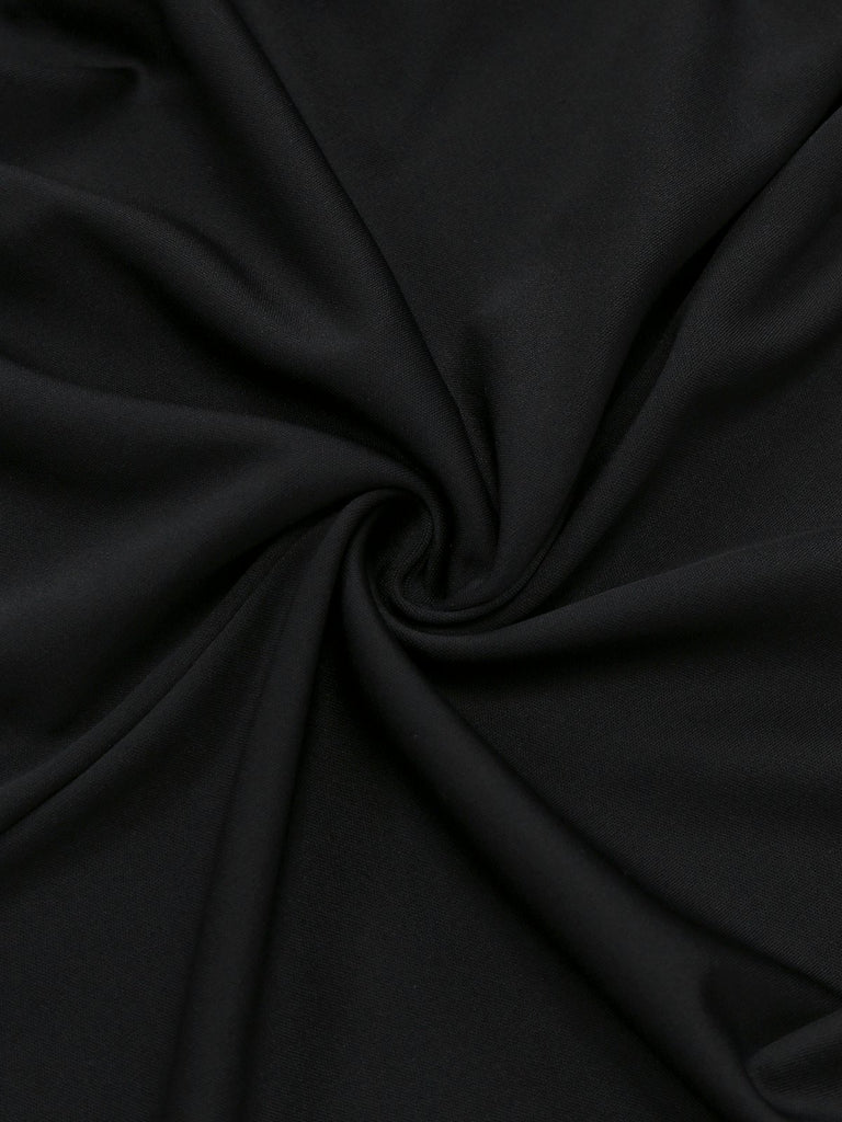 Black 1930s Bow Collar Metal Button Front Slit Dress