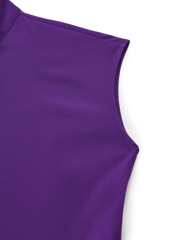 Purple 1980s Solid Irregular Sleeve Fitted Jumpsuit