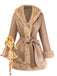 Khaki 1940s PU Leather Faux Fur Collar Belted Coat