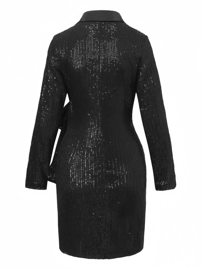 1960s Lapel Sequin Waist Tie Long Jacket