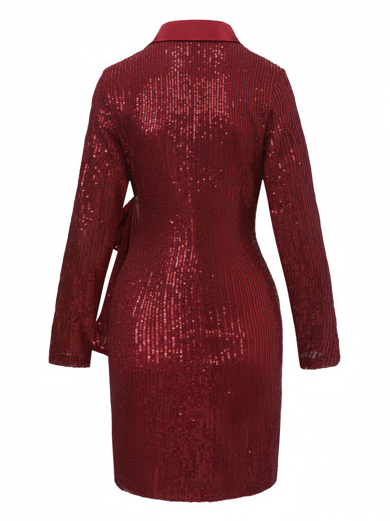 1960s Lapel Sequin Waist Tie Long Jacket