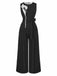 Black 1950s 3D-Floral Sleeveless Tie-Up Jumpsuit