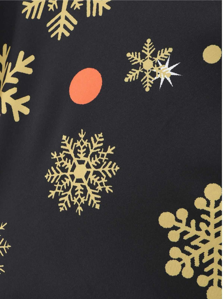 Black 1950s Christmas Snowflake Ribbon Belt Dress