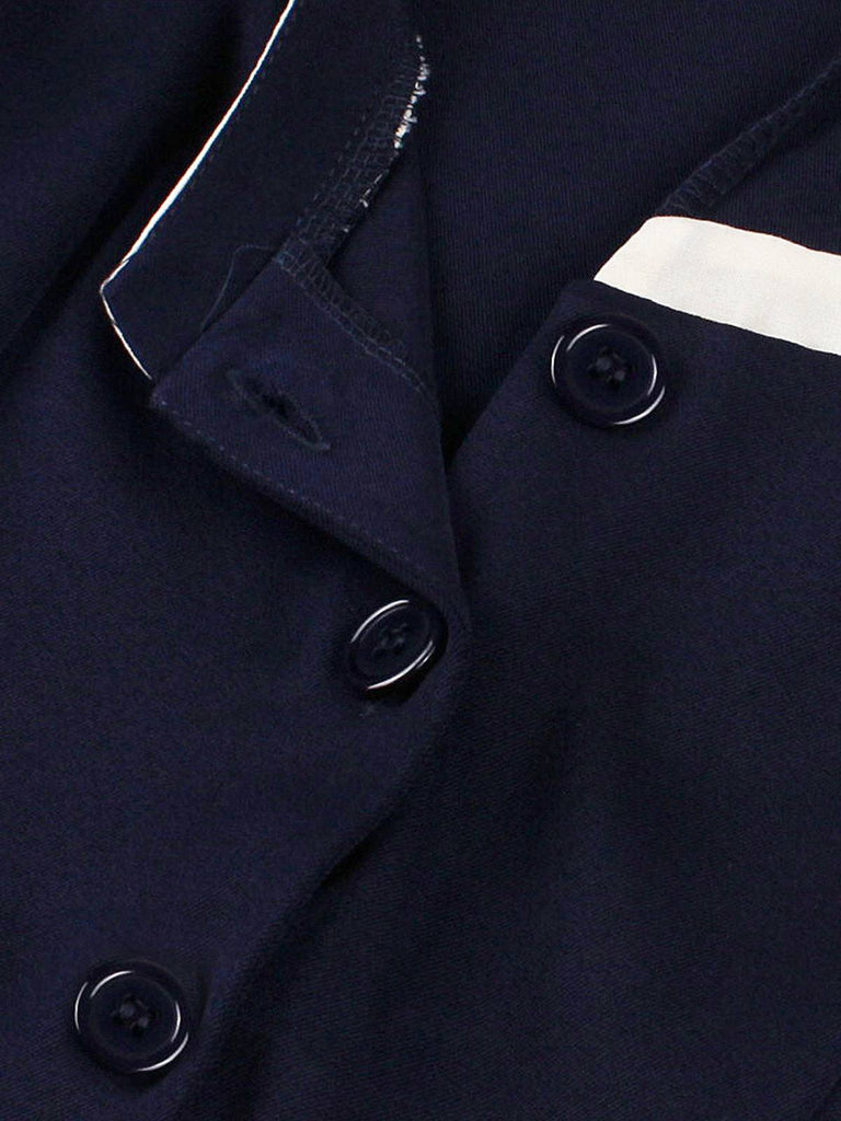 Navy Blue 1950s Nautical Square Neck Belted Dress