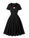 Black 1950s Solid 3D Rose Lapel Swing Dress