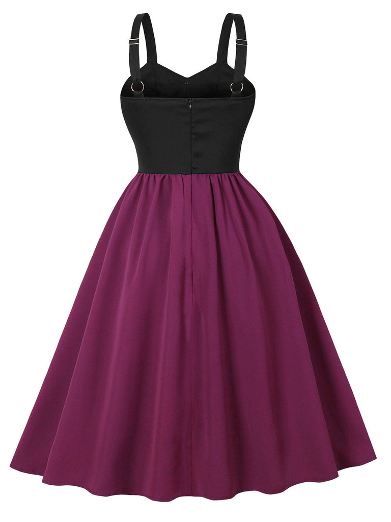 Purplish Red 1950s Cat Wide-Strap Swing Dress