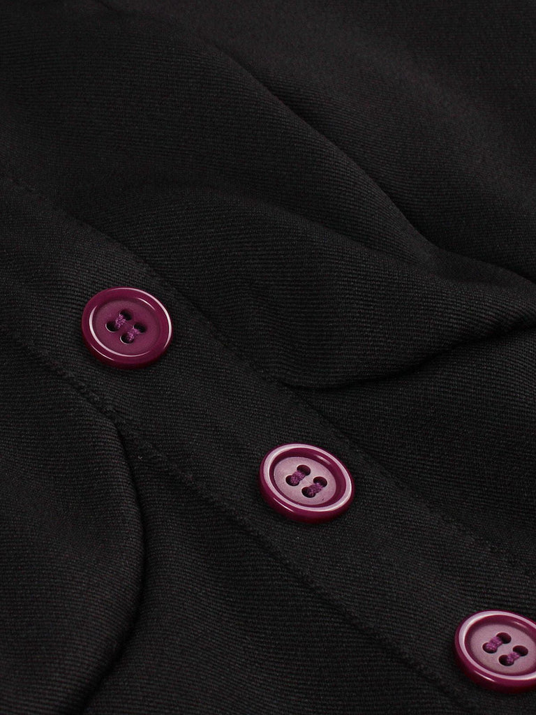 Purplish Red 1950s Cat Wide-Strap Swing Dress