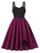 Purplish Red 1950s Cat Wide-Strap Swing Dress