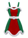 Red & Green 1960s Christmas Plush Trim Dress Set