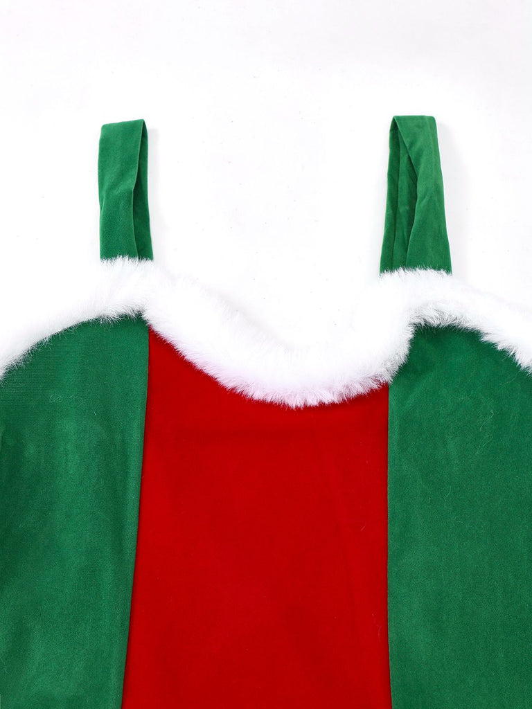 Red & Green 1960s Christmas Plush Trim Dress Set