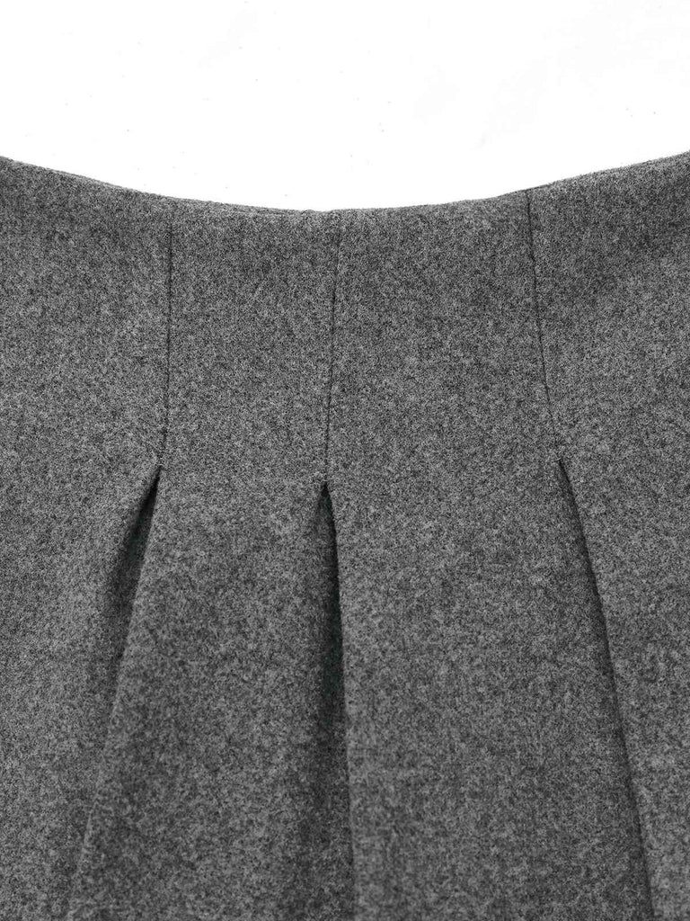 2PCS Grey 1940s Office Lapel Blazer & A-Line Pleated Skirt
