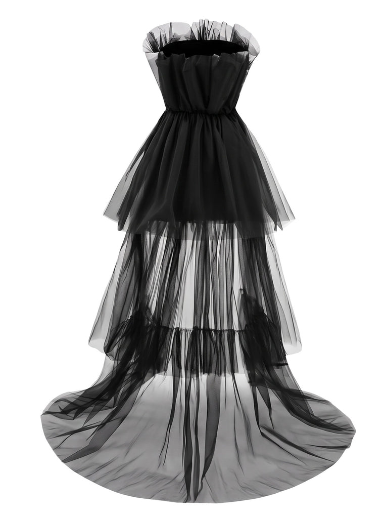 Black 1980s Mesh Bow Dress
