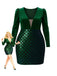 [Plus Size] Green 1960s Seuqins V-Neck Velvet Bodycon Dress
