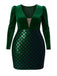[Plus Size] Green 1960s Seuqins V-Neck Velvet Bodycon Dress