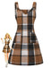 Brown 1970s Plaid V-Neck Pocket Overall Dress