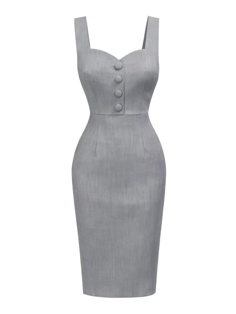 [Pre-Sale] Grey 1960s Solid Bow Caped Midi Bodycon Dress