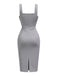 [Pre-Sale] Grey 1960s Solid Bow Caped Midi Bodycon Dress