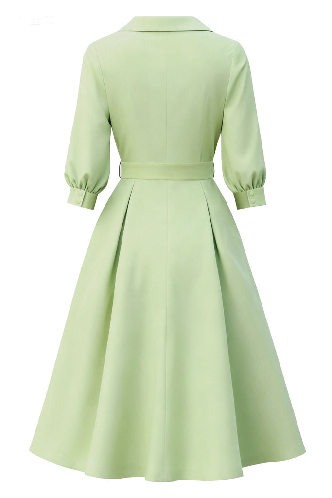 [Pre-Sale] Chartreuse 1950s Solid Three-Quater Sleeve Buttoned Dress