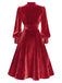 [Pre-Sale] Red 1950s Keyhole V-Neck Pearl Velvet Dress