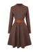 Brown 1970s Long Sleeve Round Neck Dress With Belt