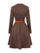Brown 1970s Long Sleeve Round Neck Dress With Belt